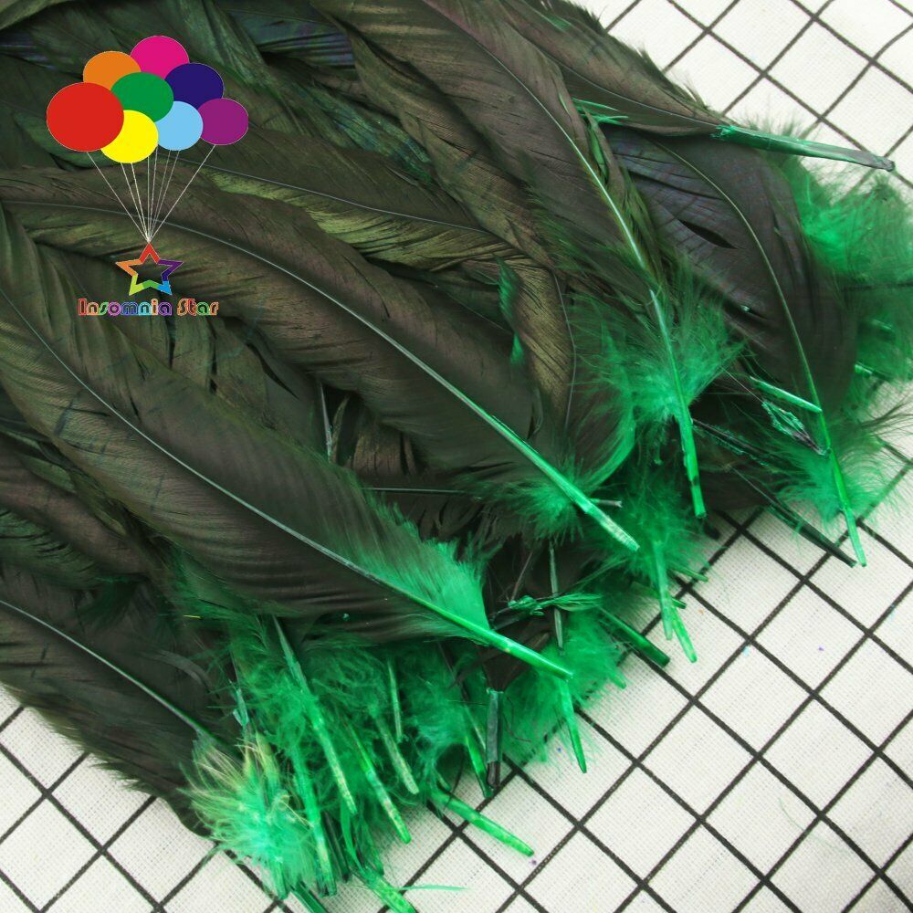 Grass green dyeing 100 Pcs 12-14Inch/30-35cm Cock Chicken Tail natural Feathers