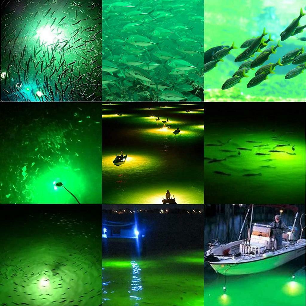 LED Underwater Fishing Light 12V Submersible Night Crappie Shad Squid Lamp -