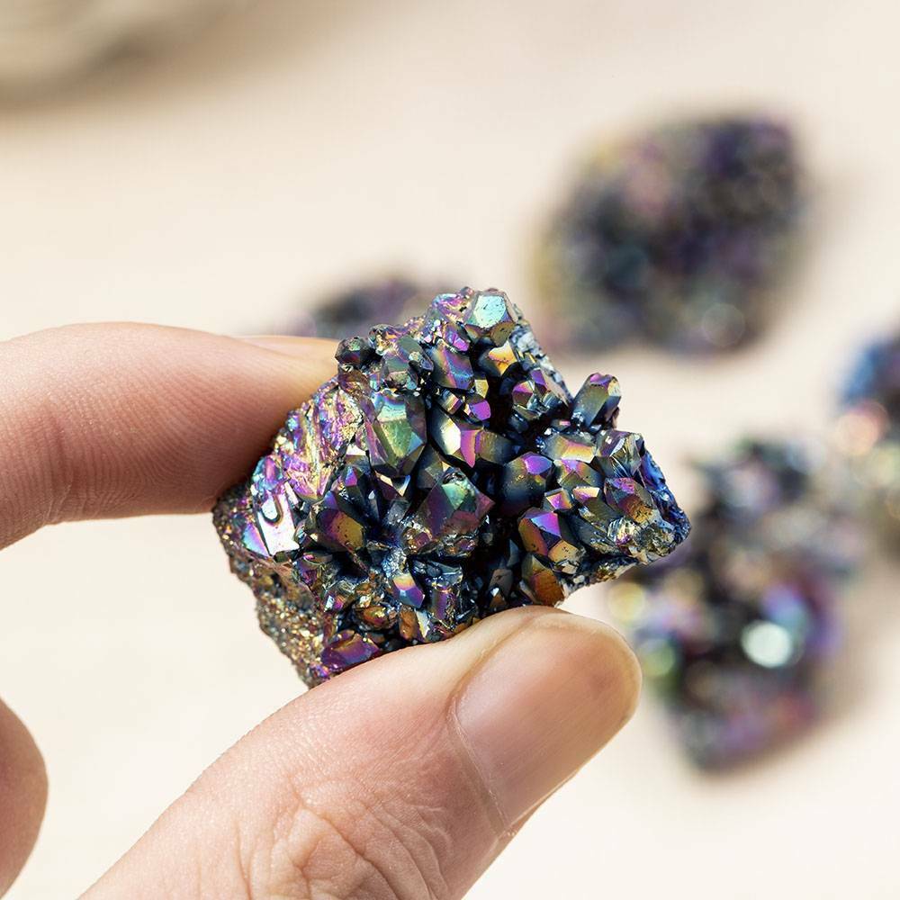 UK Natural Crystal Quartz Aura Amethyst Rainbow Titanium Specimen Cluster Stone