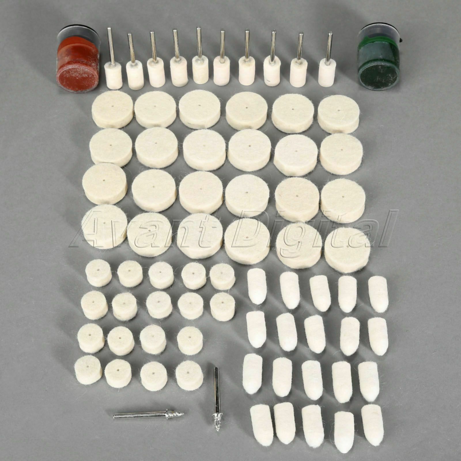 76Pcs Soft Felt Wool Buffing Polish Wheel Pads Burr Shank Rotary Tool with Paste