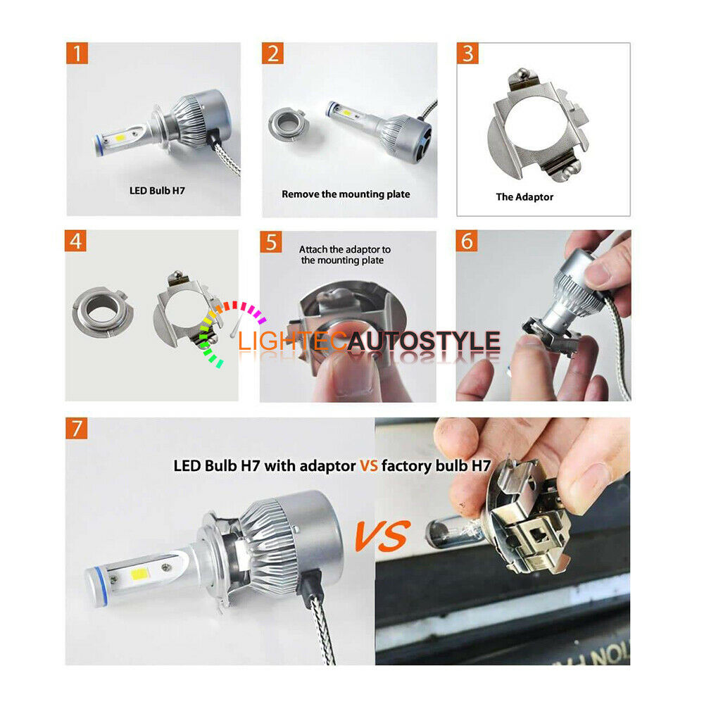 2 H7 LED ADAPTER HOLDER RETAINER HEADLIGHT BULB MERCEDES FORD AUDI VW TWIST CLIP