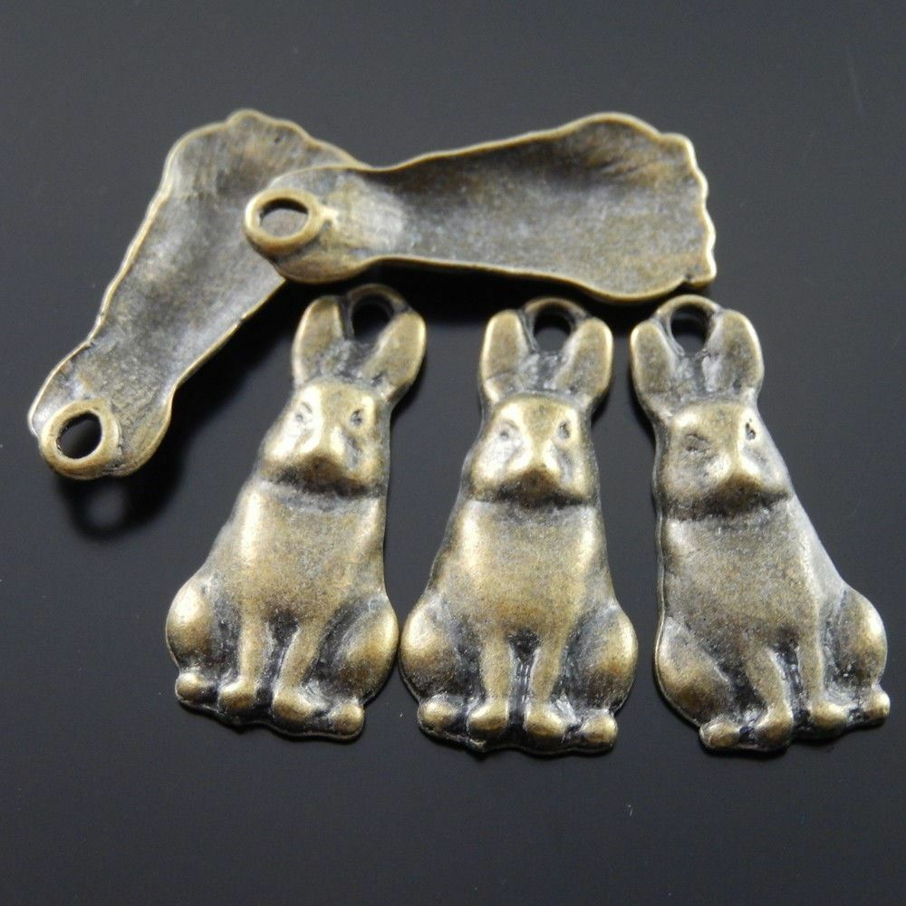 40 pcs Antiqued Bronze Rabbit Alloy Charm Bunny For Pendant Jewelry DIY 21*12mm