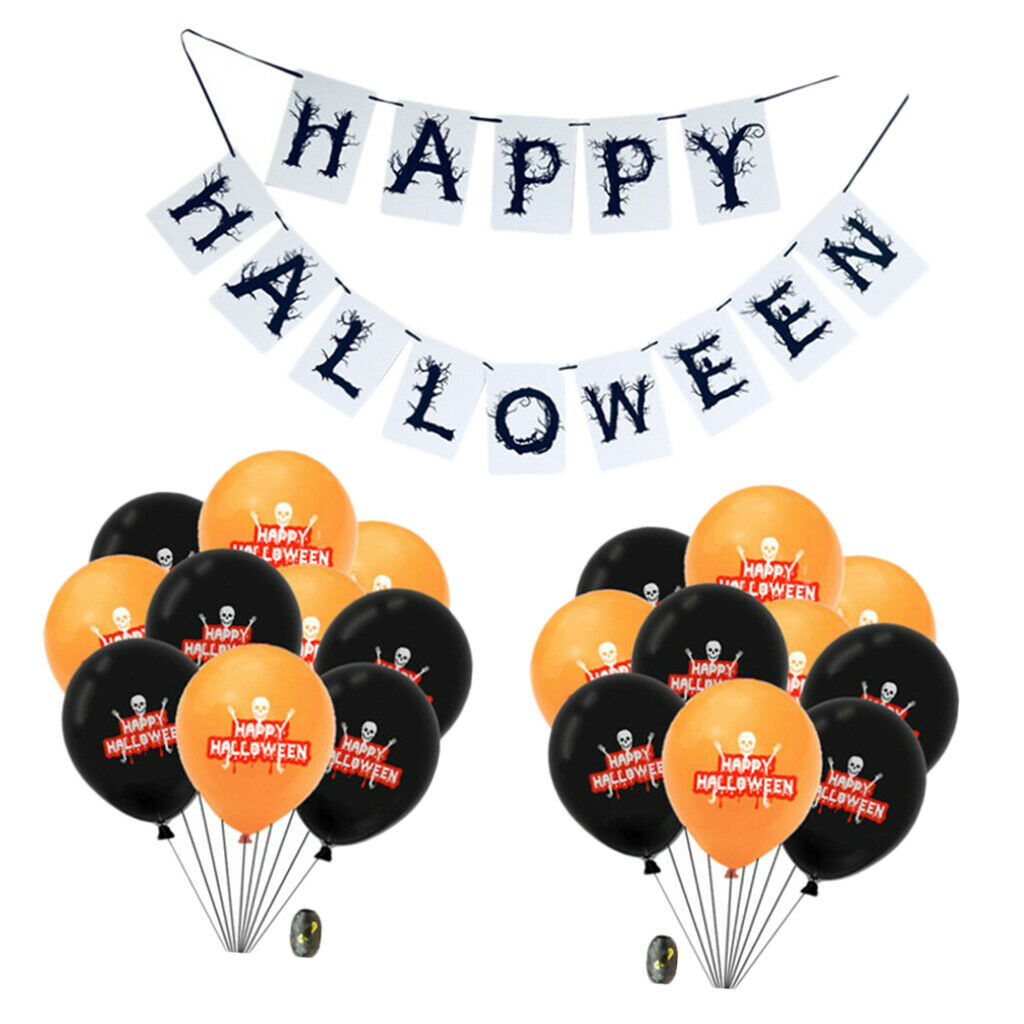 22Ct Halloween Hanging Banner and Balloons House Decorations - Black and Orange