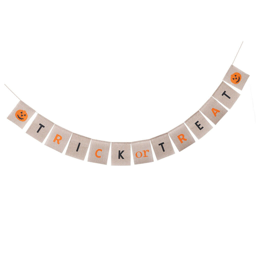 Trick or Treat Pumpkin Halloween Burlap Bunting Banner Garland Decoration