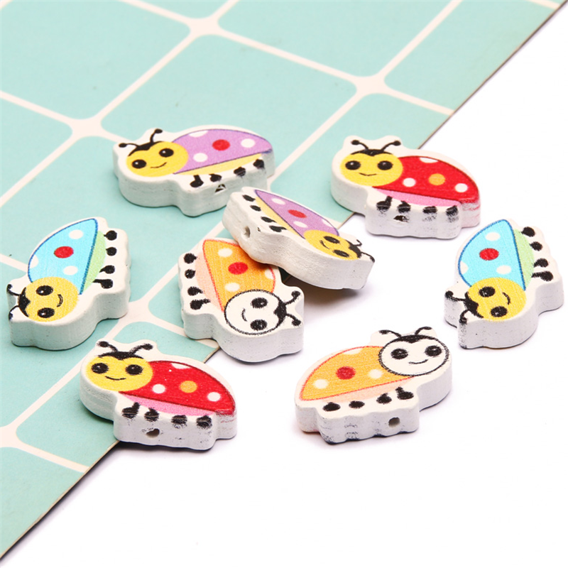 50X Mixed Ladybug Wood Bead Loose Spacer Bead Jewelry Making Bracelet Necklace