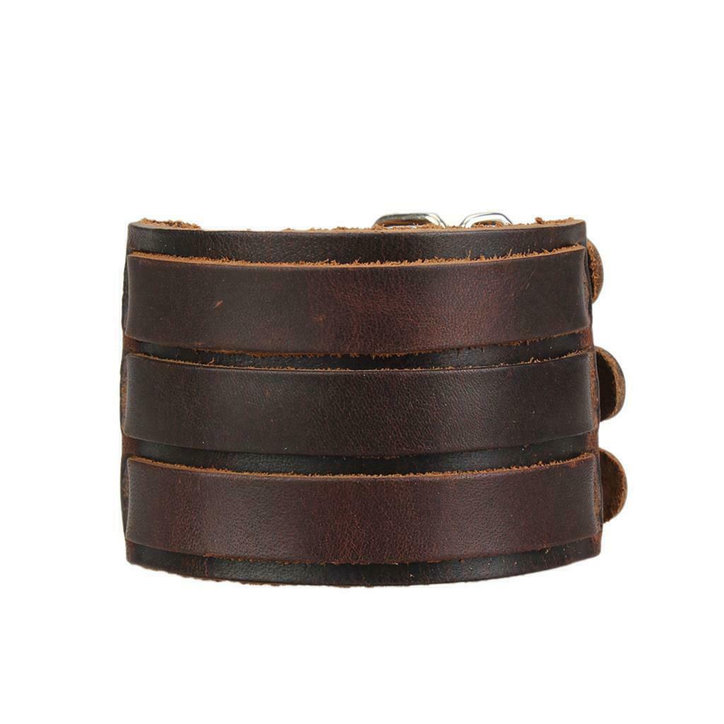 Adjustable Cool Men's Three Buckles PU Leather & Alloy Wrist Bracelet Brown