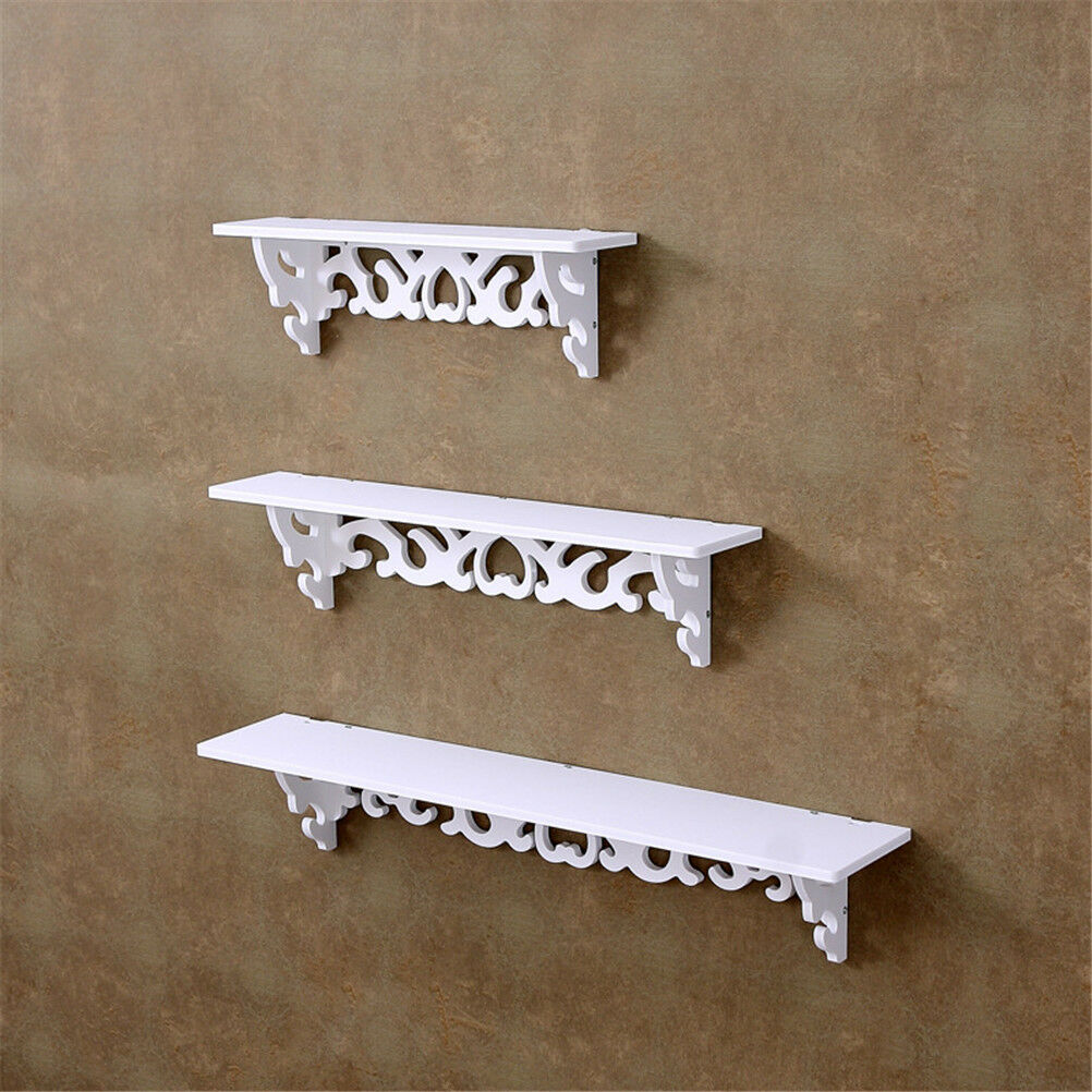 White Wooden Wall Shelf Display Hanging Rack Storage Goods Holder Home Deco TL
