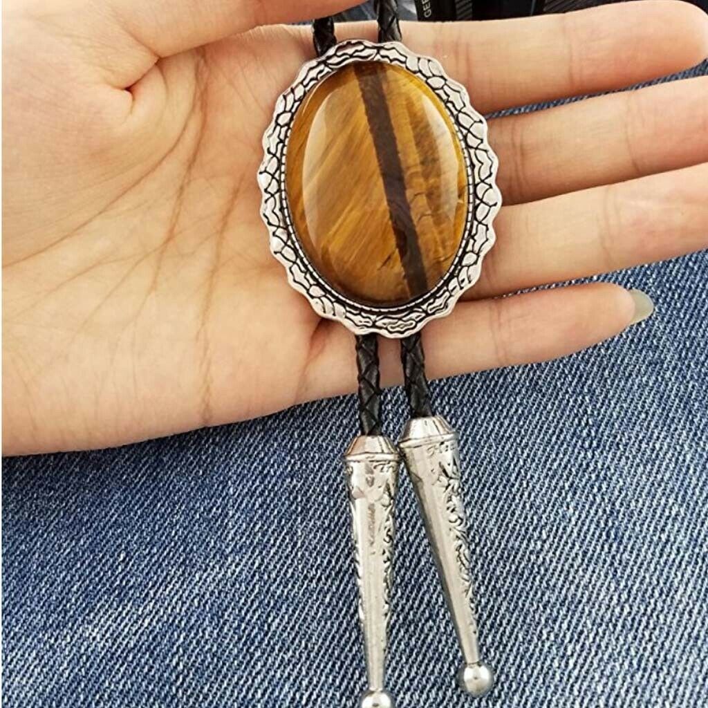 Western Cowboy Natural Tiger Eye Stone Bolo Tie