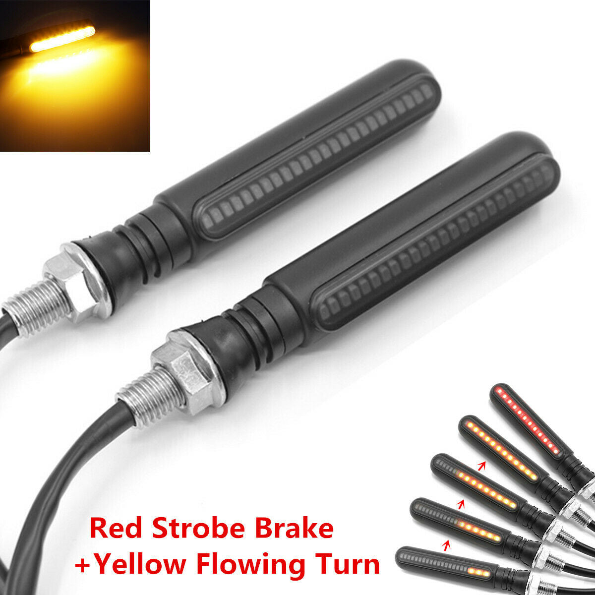 1Pair Motorcycle Flowing LED Turn Signal Indicator Flash Brake Tailight Light-US