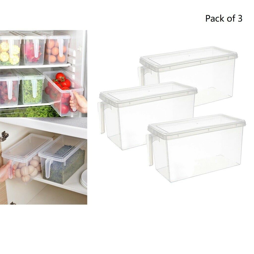 3x Refrigerator Storage Box Food Container Kitchen Fridge Organizer Freezer Bin