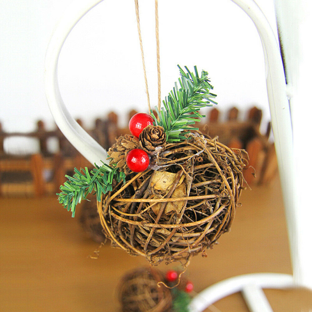 3Pcs Christmas Sepak Takraw Decoration Natural Rattan Ball Pendant Hanging Xmas