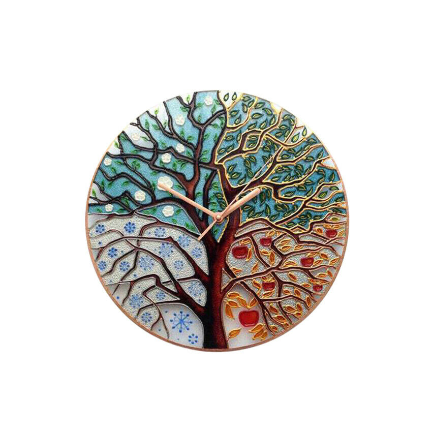 Glass Wall Clock Round  4 season Tree of life art Tree Painting | Abstract Art