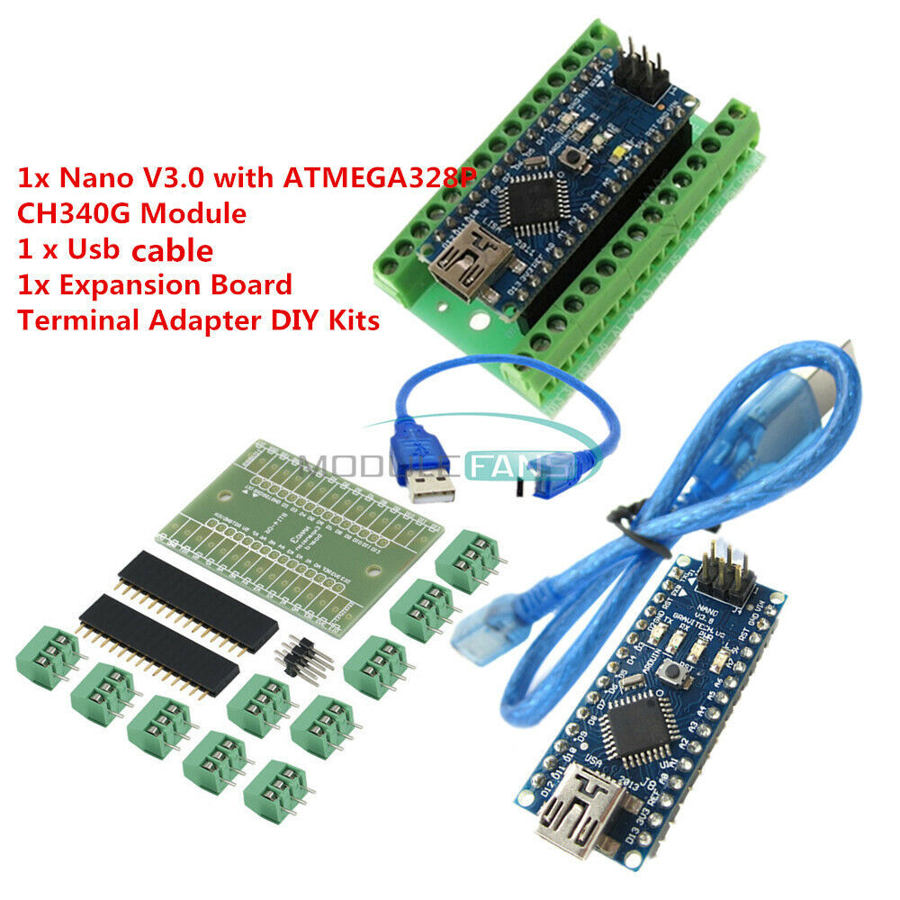 Nano V3.0 5V Microcontroller CH340G +Terminal Adapter Sheild Board For Arduino