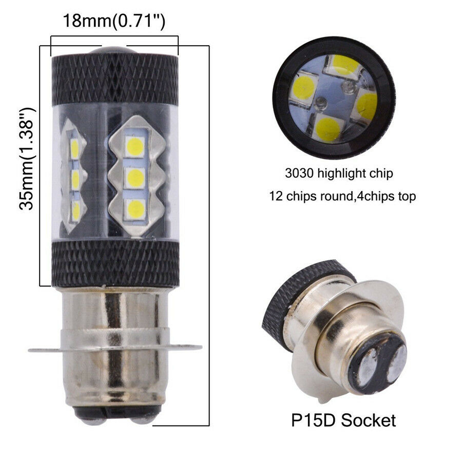 2Pcs 80W High Power 16 LED SMD P15D Motorcycle Headlight DRL Fog Light Lamp Bulb