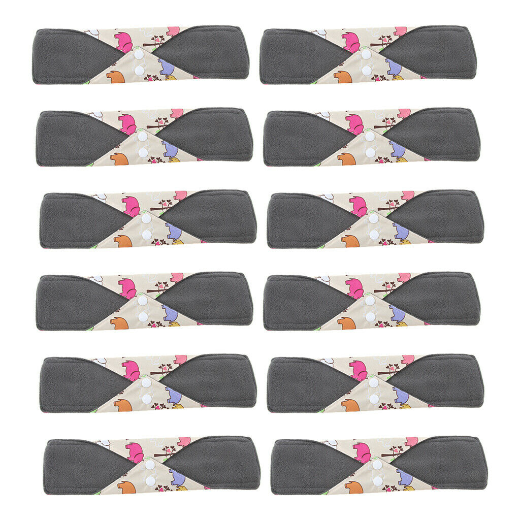 12x 11.8" Bamboo Cloth Menstrual Pads Reusable Washable Super-Absorbent