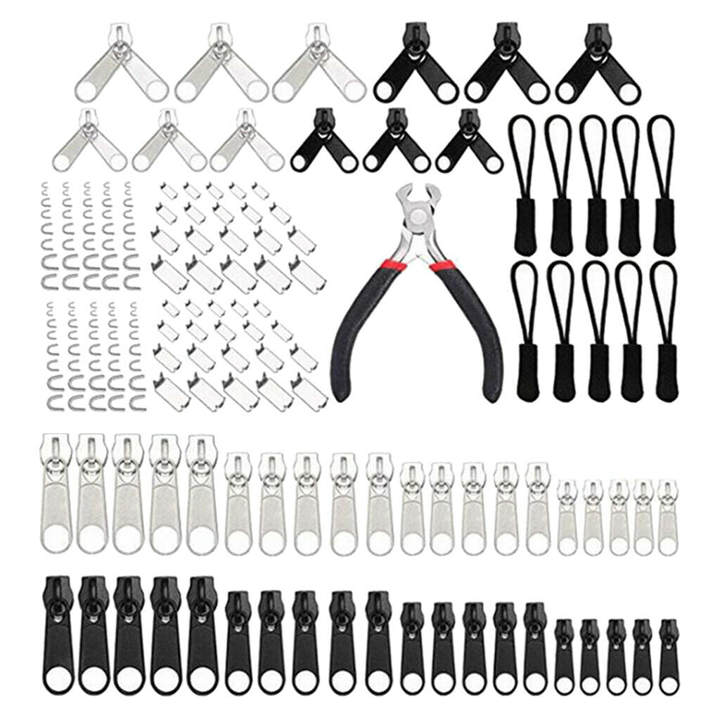 183Pcs/Set Zipper Repair Kit Zipper Replacement Puller Rescue Kit + Plier Tool