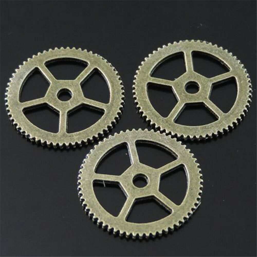 35 PCS Retro Bronze Cog Bracelet Charm Gear Alloy Pendant Steampunk Jewelry 17mm