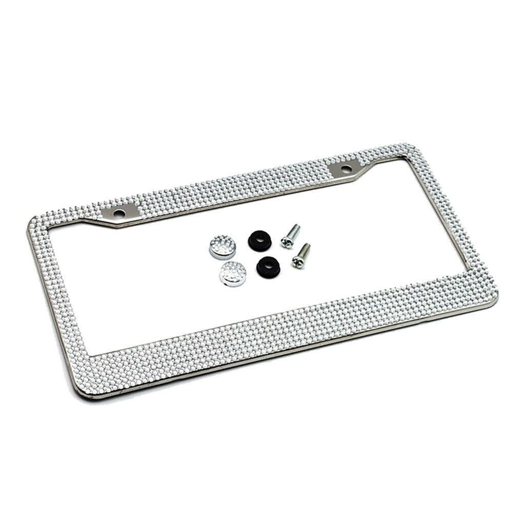 2pcs Bling Crystal License Plate Frame Motorcycle License Bracket with Screw