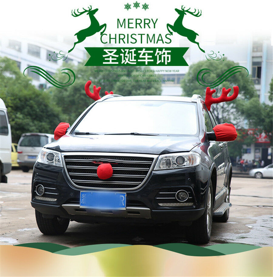 Big Reindeer Antlers Nose & Mirror Cover Car Van Vehicle Costume Christmas Décor