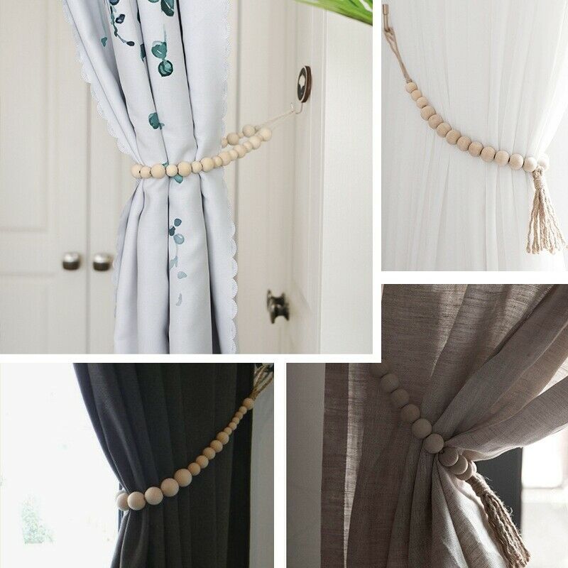 Set of 2 Curtain Tie Backs, Natural Wood Drapery Tiebacks, Window Treatment,S3Y8