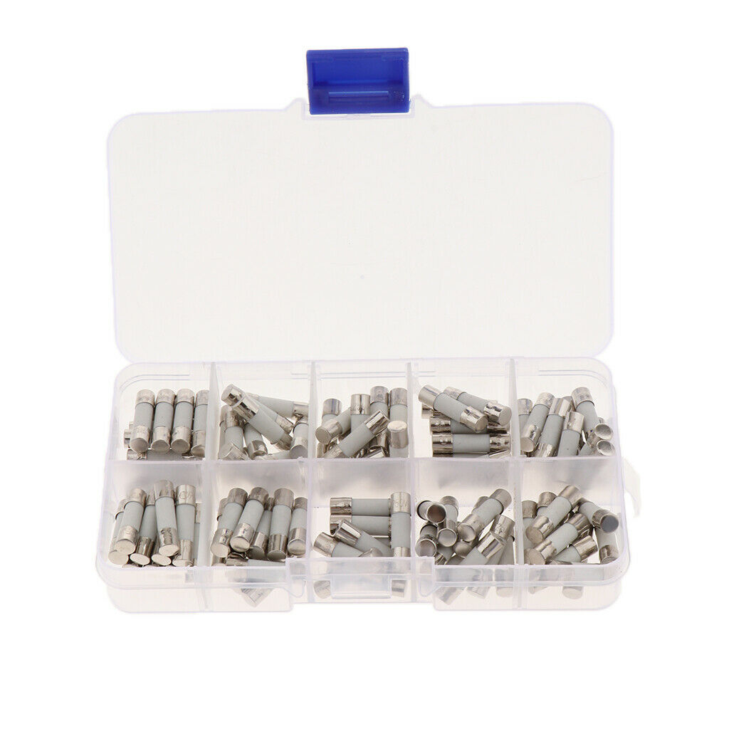 100 Pcs (5x20mm) 250V Fast Blow Glass Tube Fuse Kit 0.5A - 30A Fast-blow Kit