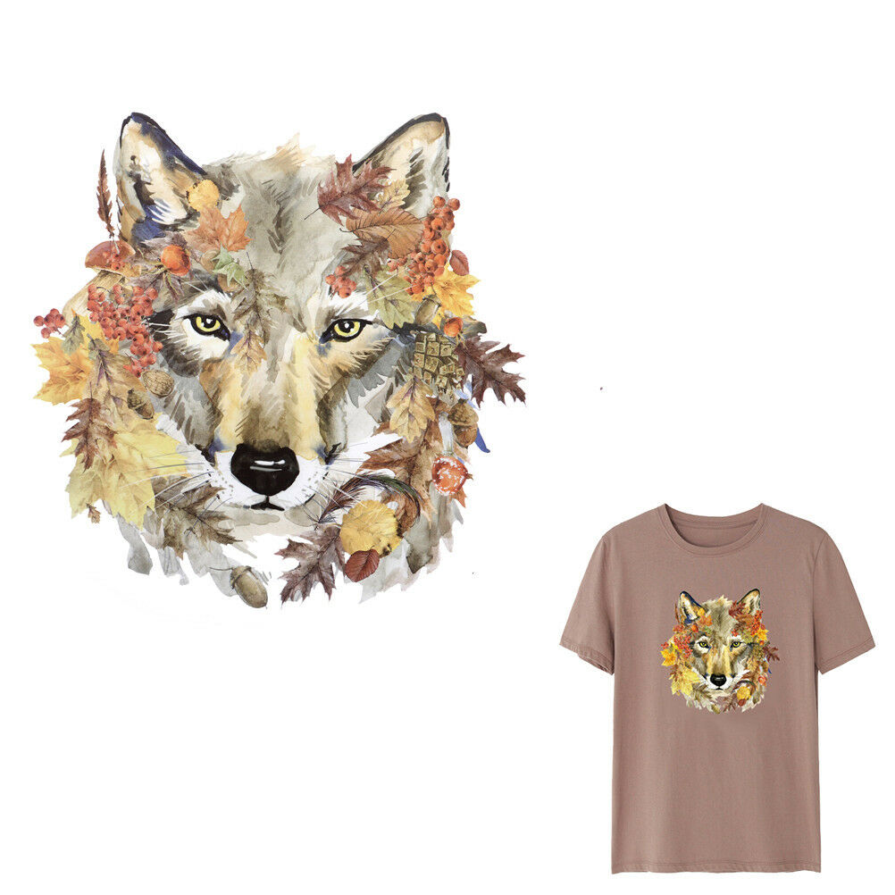 Wolf Iron on Stickers Leaves Patches DIY Washable Heat Transfer Applique D.l8