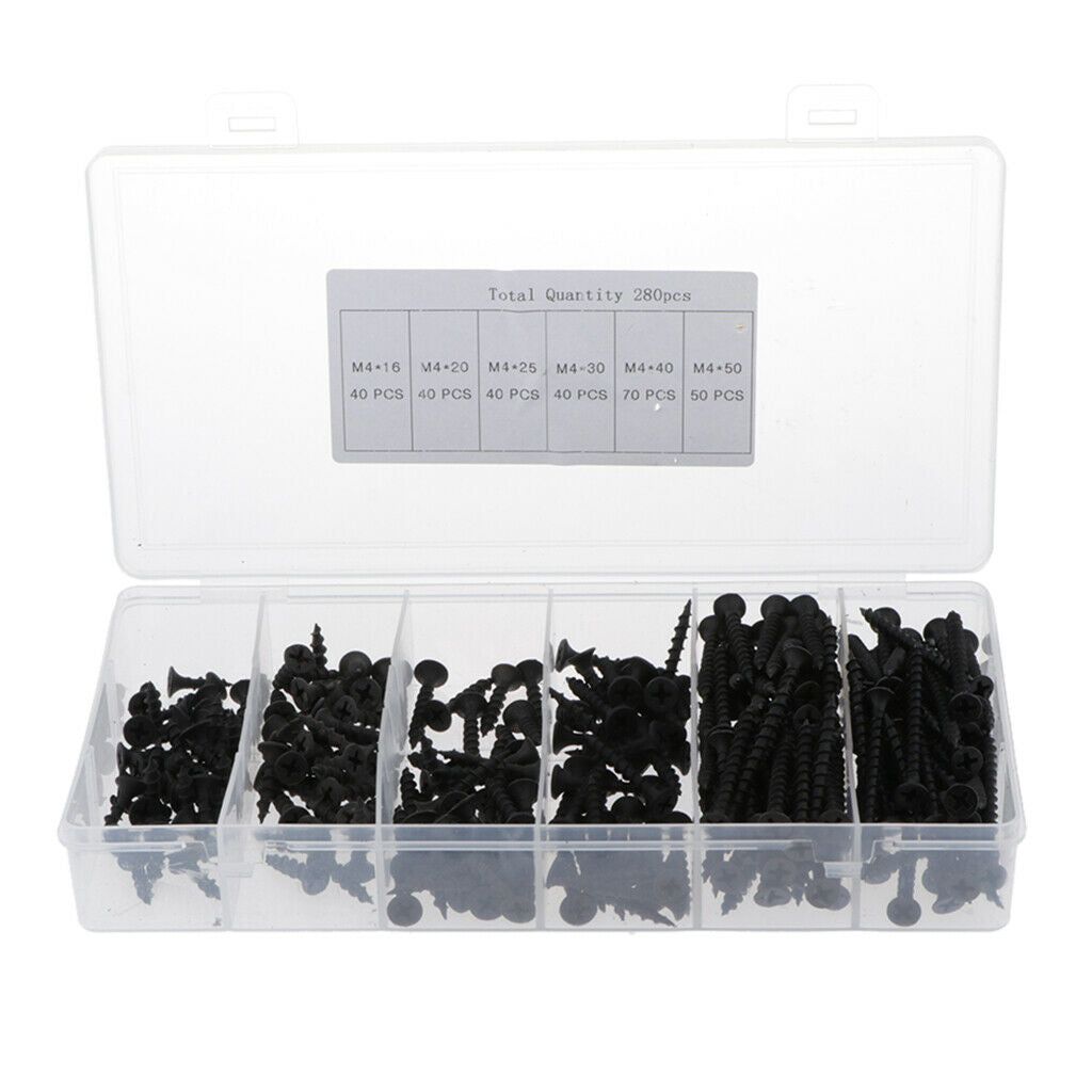 280 Pieces Black Screw Set Wooden Crafts Electronic Products Assortment Kits