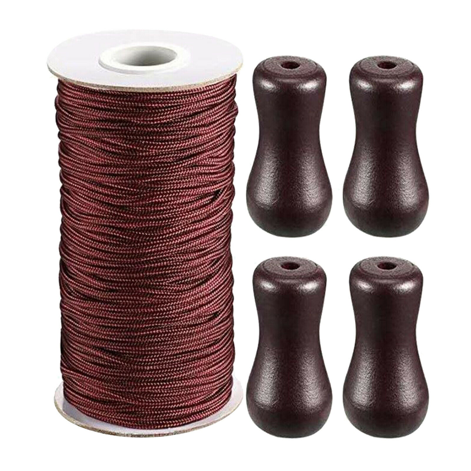 Brown Braided Lift Shade Cord 55 Yards/Roll with 4 Pieces Brown Wood Pendant for