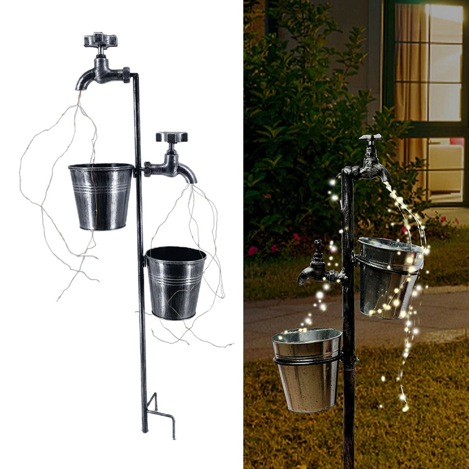 Romantic Garden Faucet & Water Bucket String Light Solar Terraces Lawn Lamp