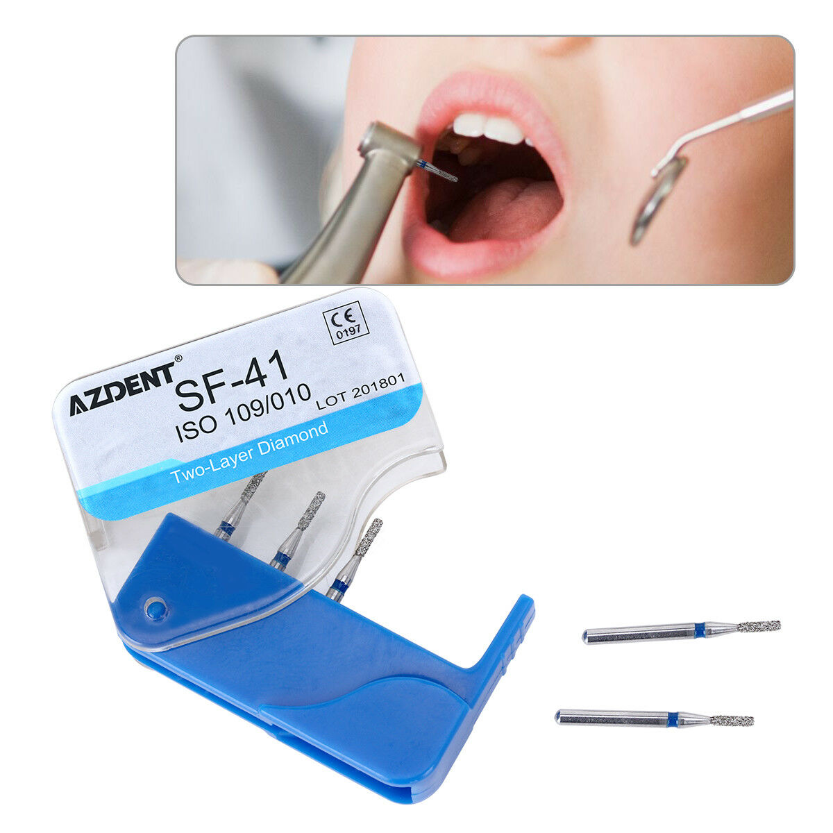 100X 2-tier Dental Diamond Burs Straight Flat end for High Speed Handpiece SF-41
