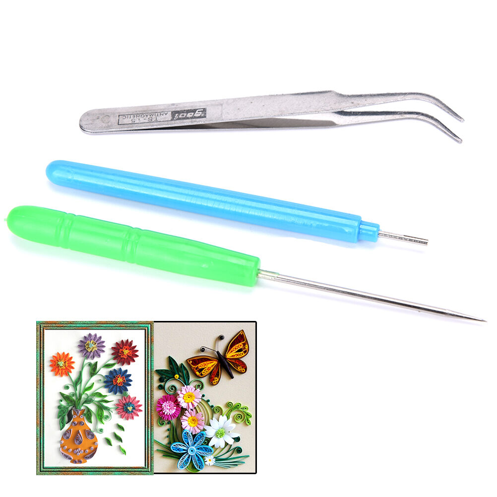 3pcs Paper Set Quilling Paper Tools Tweezer Needle Pins Slotted Pen Tool K.l8