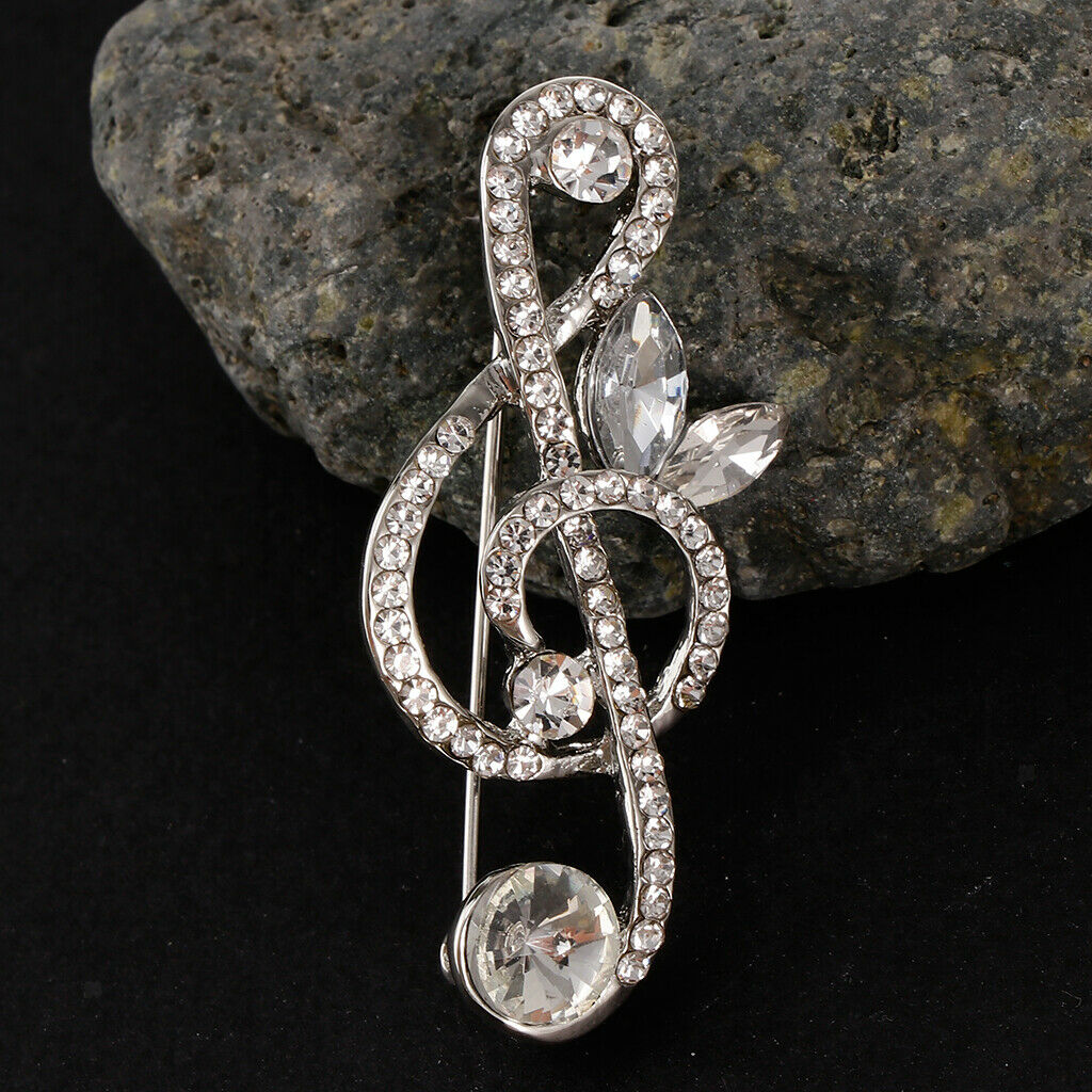 2PCS Music Shape Rhinestone Brooch Corsage Breastpin Pin For Music Lover