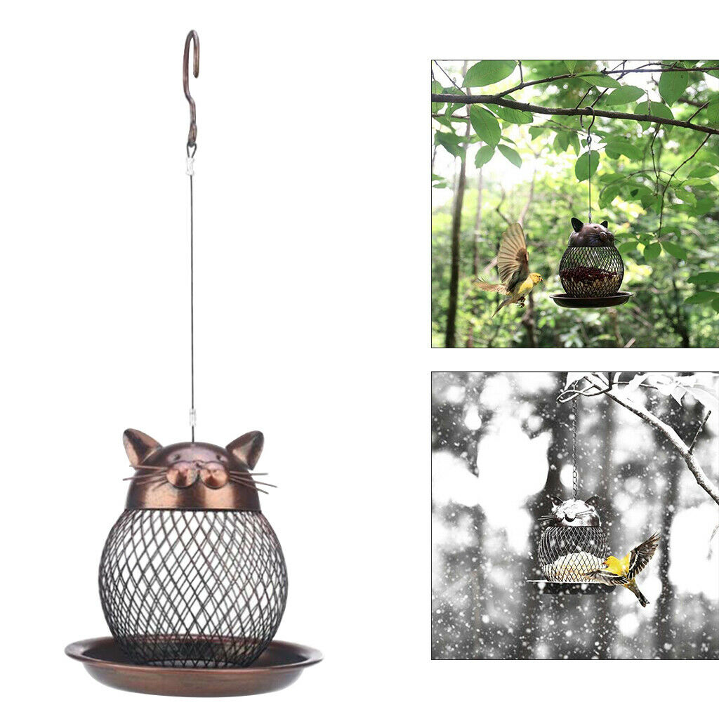 Wild Bird Feeder Cat-Shaped Feeding Nuts Food Dispenser Garden Decoration