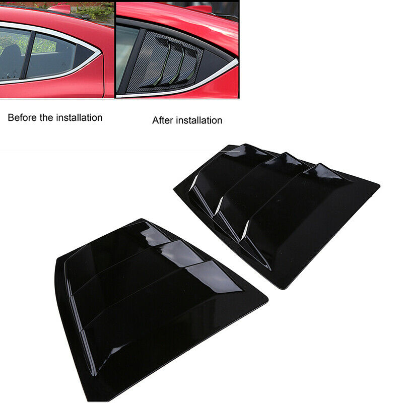 2x Glossy Black Quarter Side Window Louver Vent Cover For Mazda 3 Axela 2014-21