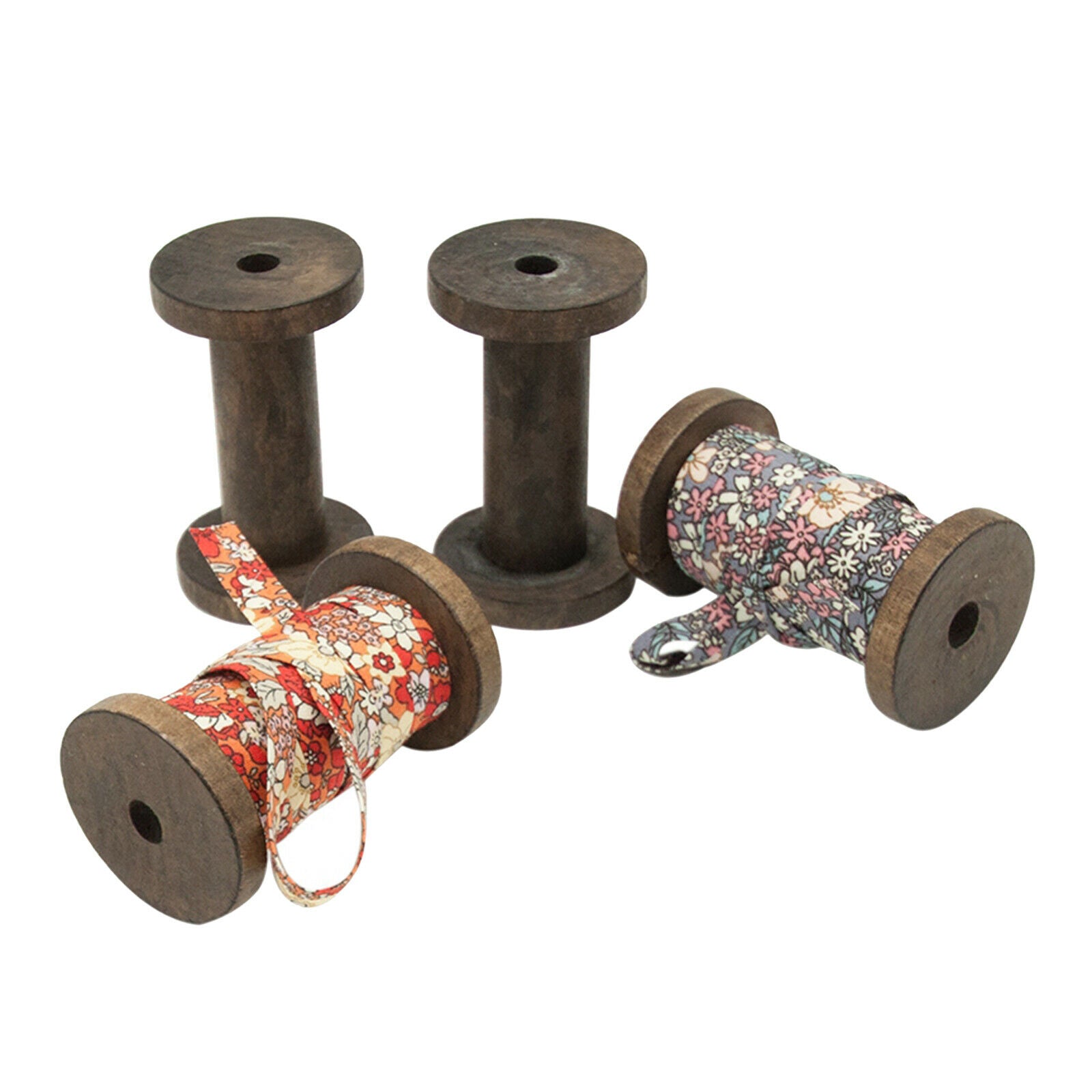 2pcs Natural Wooden Bobbins Thread Spools + Sewing Trims Storage DIY Winder