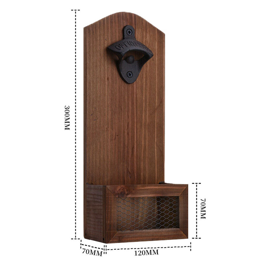Bar Rustic Wooden Retro Wall Hanging Bottles Opener W/   Catcher Holder