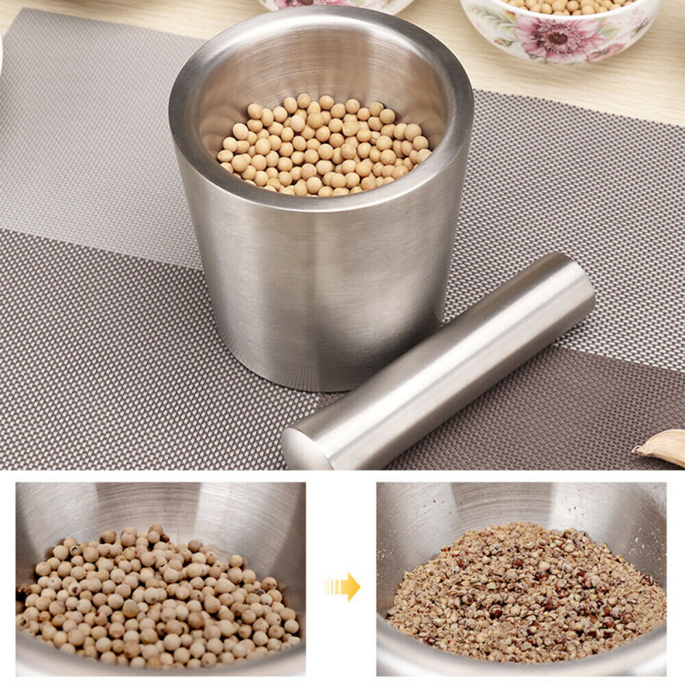 Heavy Duty Stainless Steel Mortar Pestle Bowl Garlic Herb Spice Grinder Masher