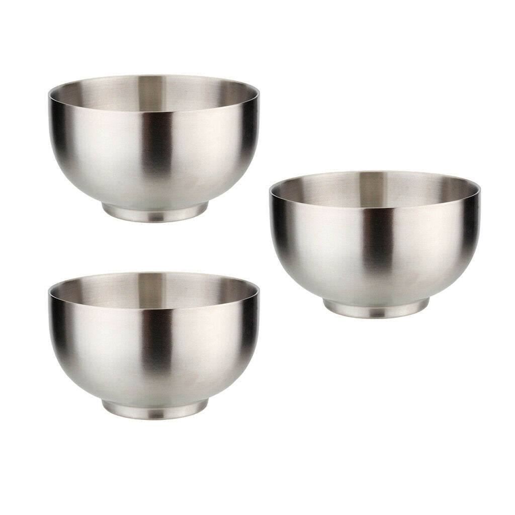 3 Pieces Stainless Steel Bowls Double Wall Rice Salad Serving Bowl for Kids