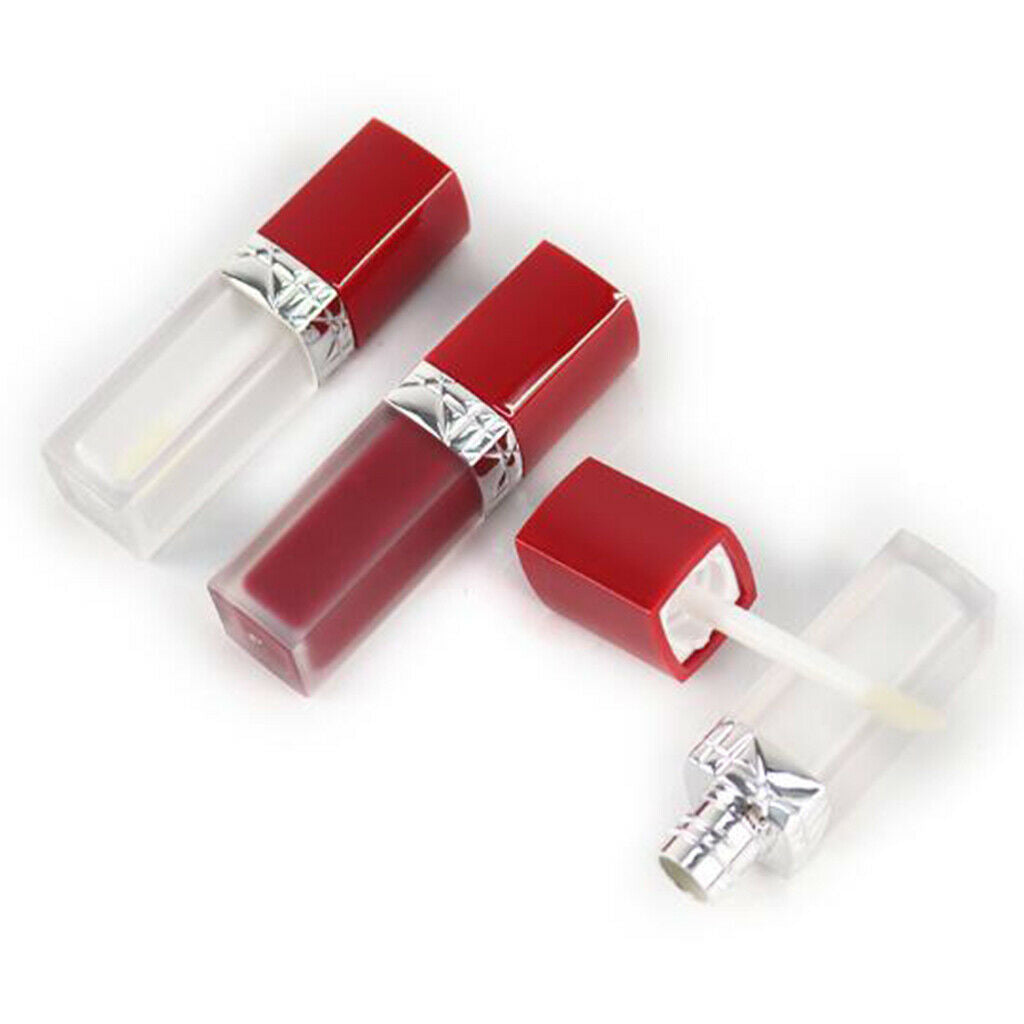 3x Portable Empty Square Lip Gloss Tube Balm Bottle With Applicator Brush