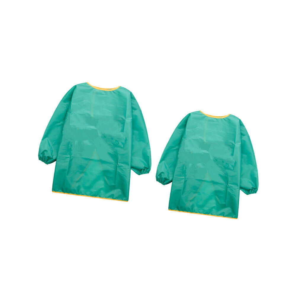 Painting Drawing Apron for Kids Waterproof Clothes with Sleeves House Green