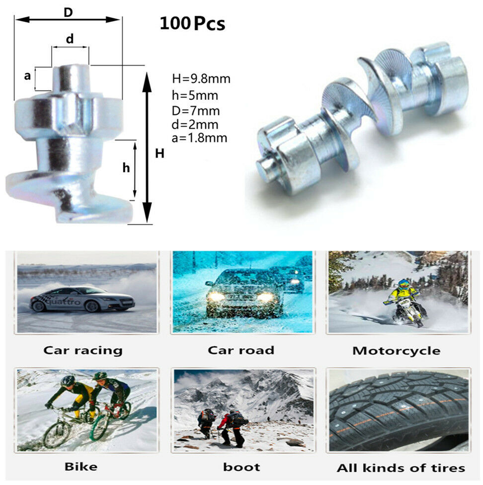 100pcs Durable Car Motorcycle Tires Tyre Screw Studs Anti-skid Tungsten Carbide