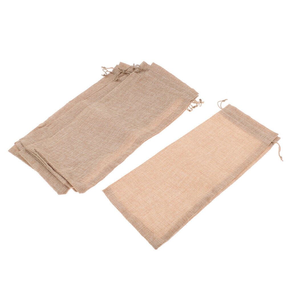 10x Burlap Wine Bag Feature A Drawstring Closure Party Table Decor