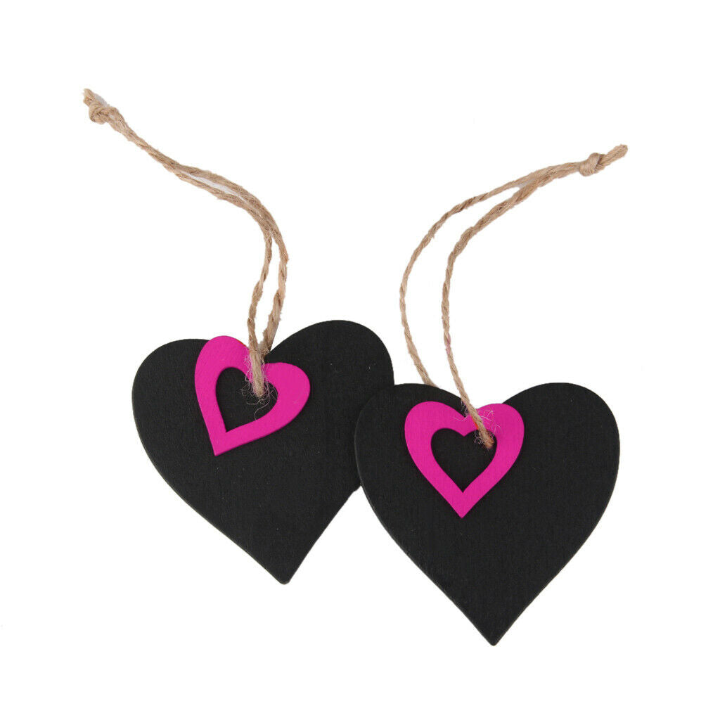 10pcs Mini Fuchsia Hearts Chalkboard Tags With String