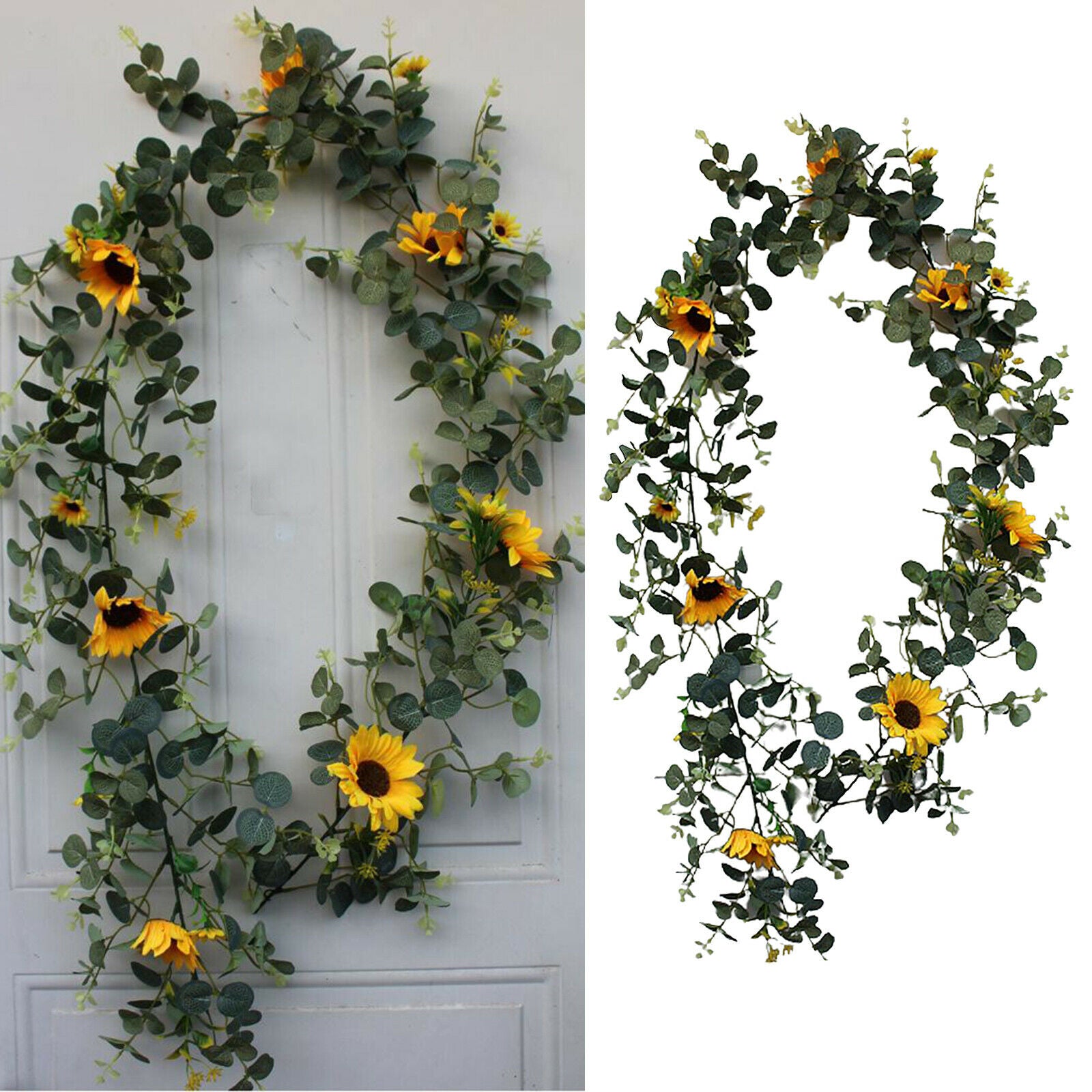 20cm Artificial Sunflower Wreath Green Eucalyptus Leaves Front Door Wall Decors