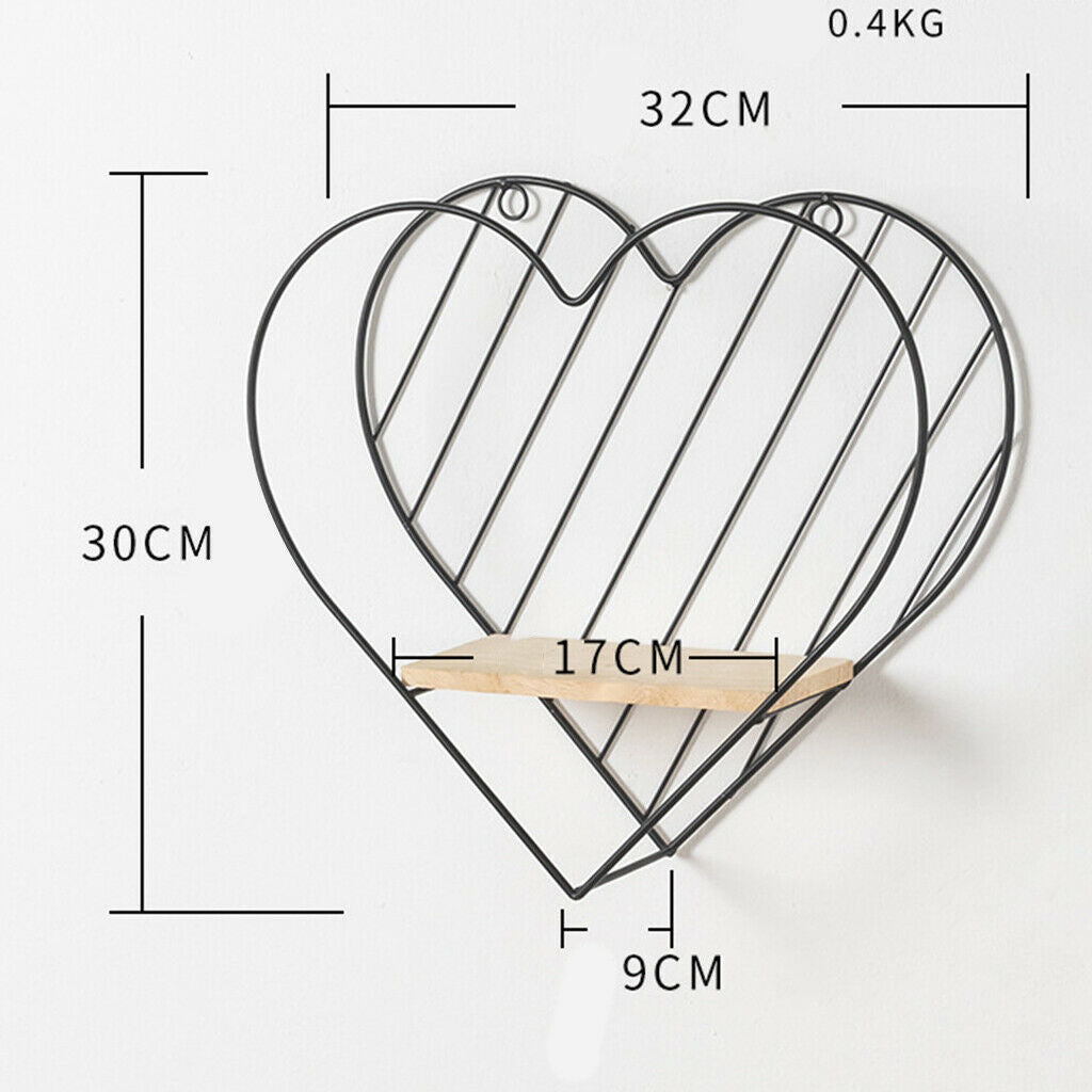 2x Wall Floating Shelf Picture Organizer Geometric Home Bedroom Heart Shaped