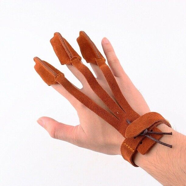 Arrow Bow Shooting 3 Finger Leather Protect Glove Bow String Gear Archery Brown