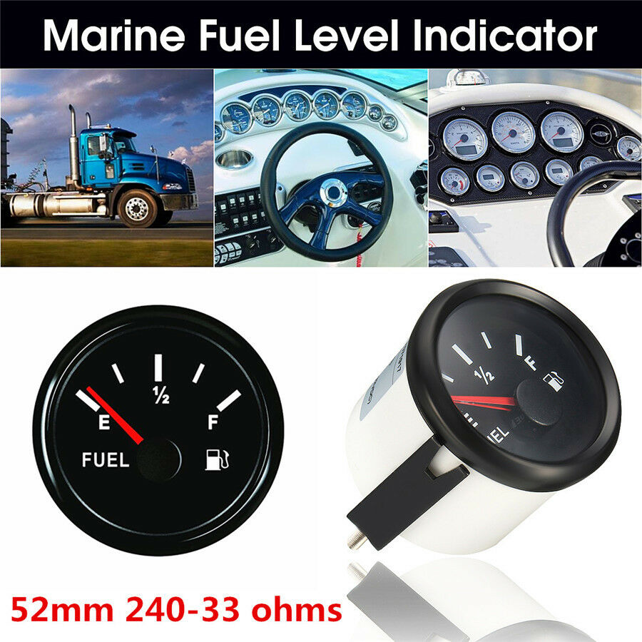 12/24V 52mm Universal Car Marine Fuel Level Gauge Trim Tank Indicator 240-33Ohms