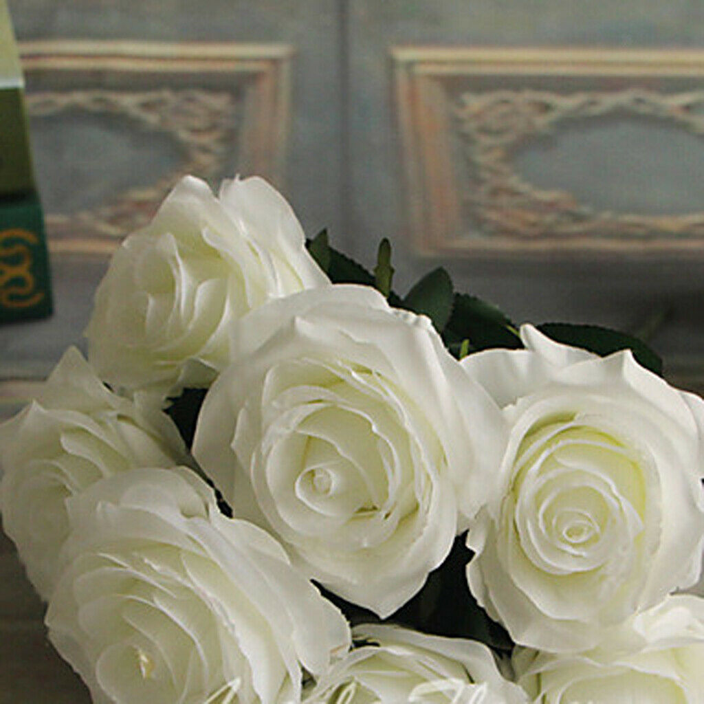 Artificial Rose Flower Shaped Table Vase Composition Simulation Bouquet, White