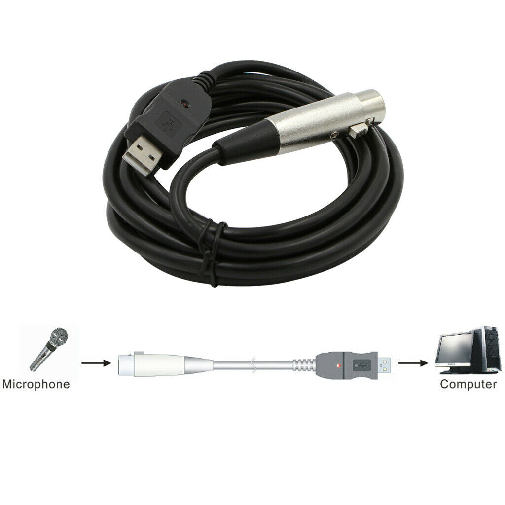 USB to XLR Microphone Instrument Karaoke Cable 3 Meters/  Black