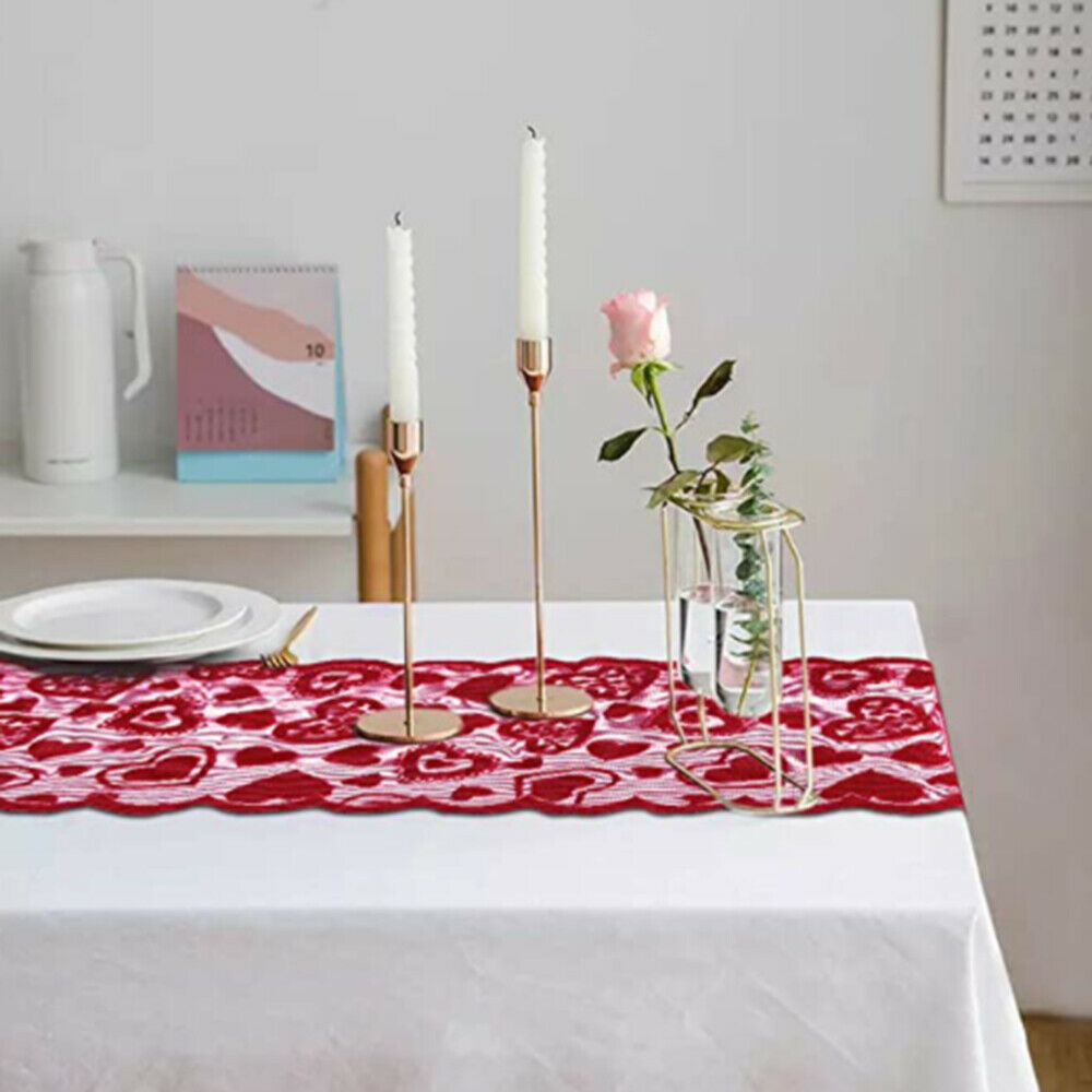 Table Runner Red Heart Printed Lacework Table Cloth Wedding Party Valentines Day